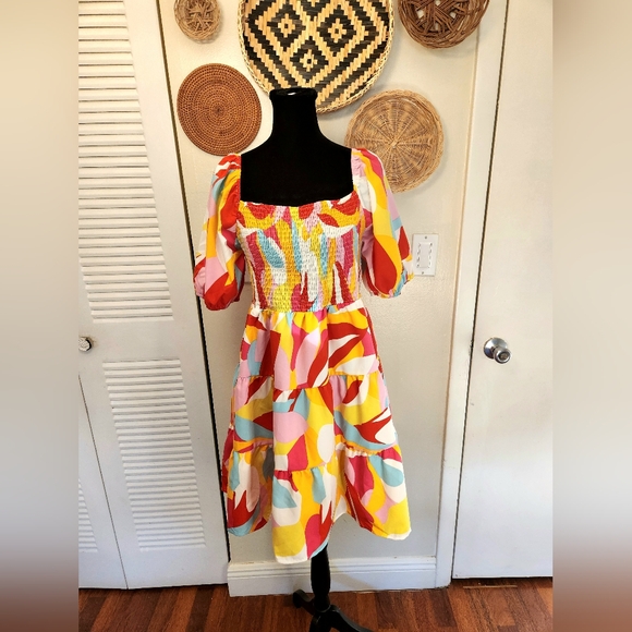 Multicolor Babydoll Tiered Mini Dress - Picture 7 of 10